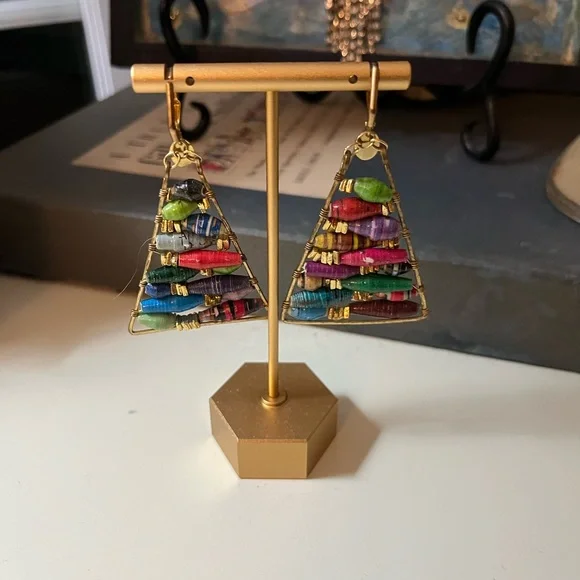 Colorful Beaded Triangle Earrings - Picture 2 of 5